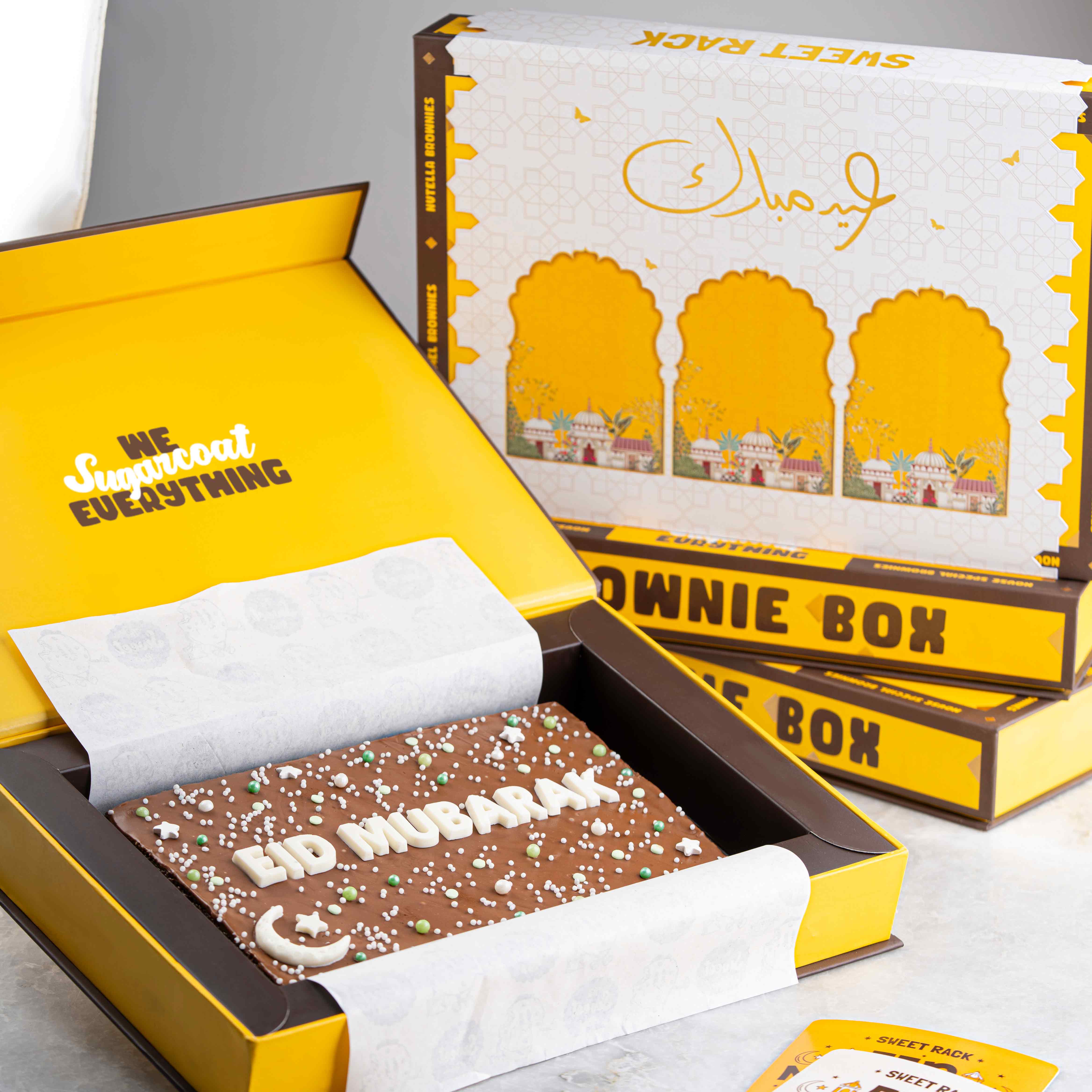 Eid Mubarak Brownie Slab in Deluxe Brownie Box with Sleeve – Sweet Rack ...